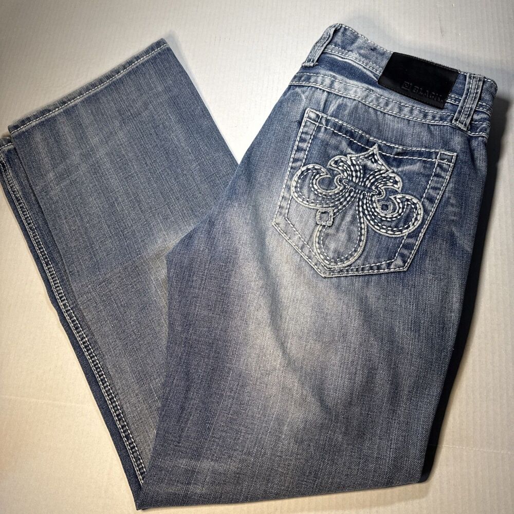 CJ Black Jeans Mens 34x32 lowrise bootcut Embroidered pocket Y2K Denim Western